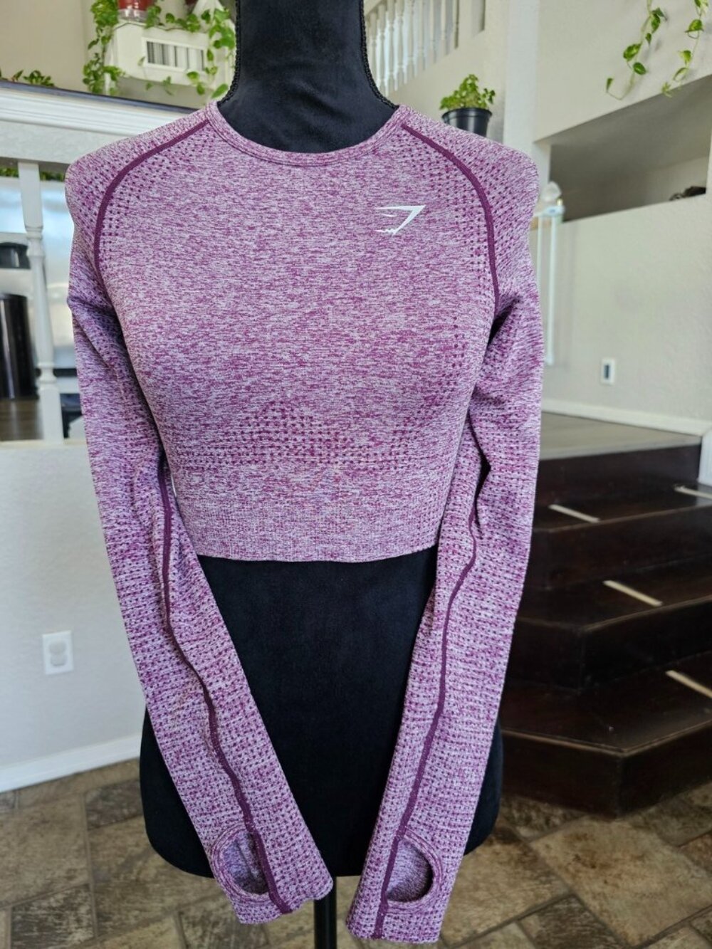 GymShark Vital Seamless Crop-Long Sleeve-Shirt-Small-Plum Women's - Picture 11 of 13